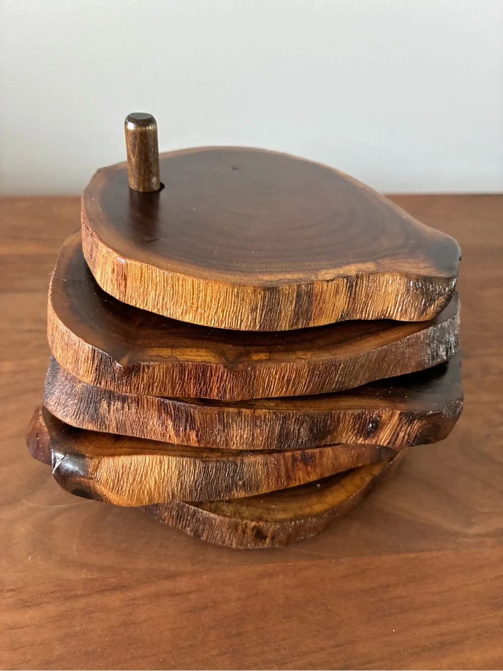 Rustic Live Edge Wood Coaster Set of 4 | Natural Raw Edge Wooden Drink Coasters